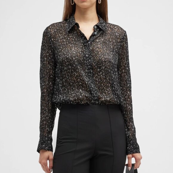 NWT Theory Chevron Burnout Button Silk Viscose Sheer Blouse Top - Picture 1 of 16